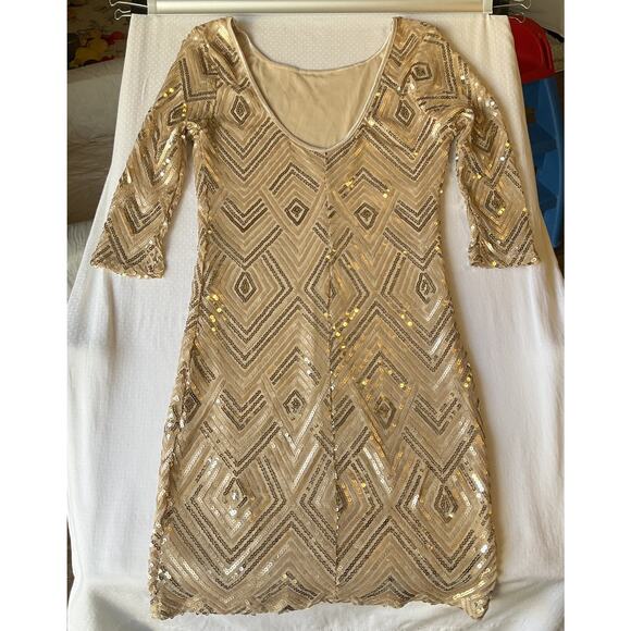 City Triangles Women Dress M Gold lining Geometric Sheath 3/4 Sleeve Knee Length - Picture 10 of 12